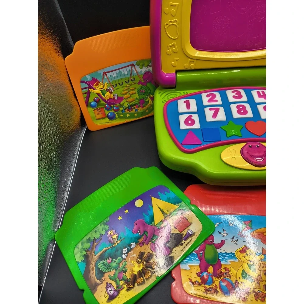 Vintage Barney  Purple Dinosaur Interactive Laptop Mattel W/5 cartridges works